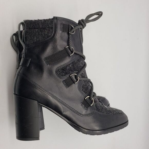 Napoleoni Boots Women EU 39 Black Lace Up Wool Leather Block Heel Made In Italy - Picture 12 of 13